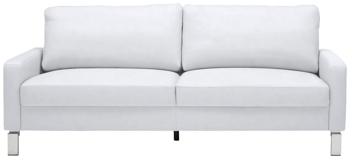 3-SITZER-SOFA in Echtleder Weiss  - Chromfarben/Weiss, Design, Leder/Metall (204/81/97cm) - Pure Home Lifestyle