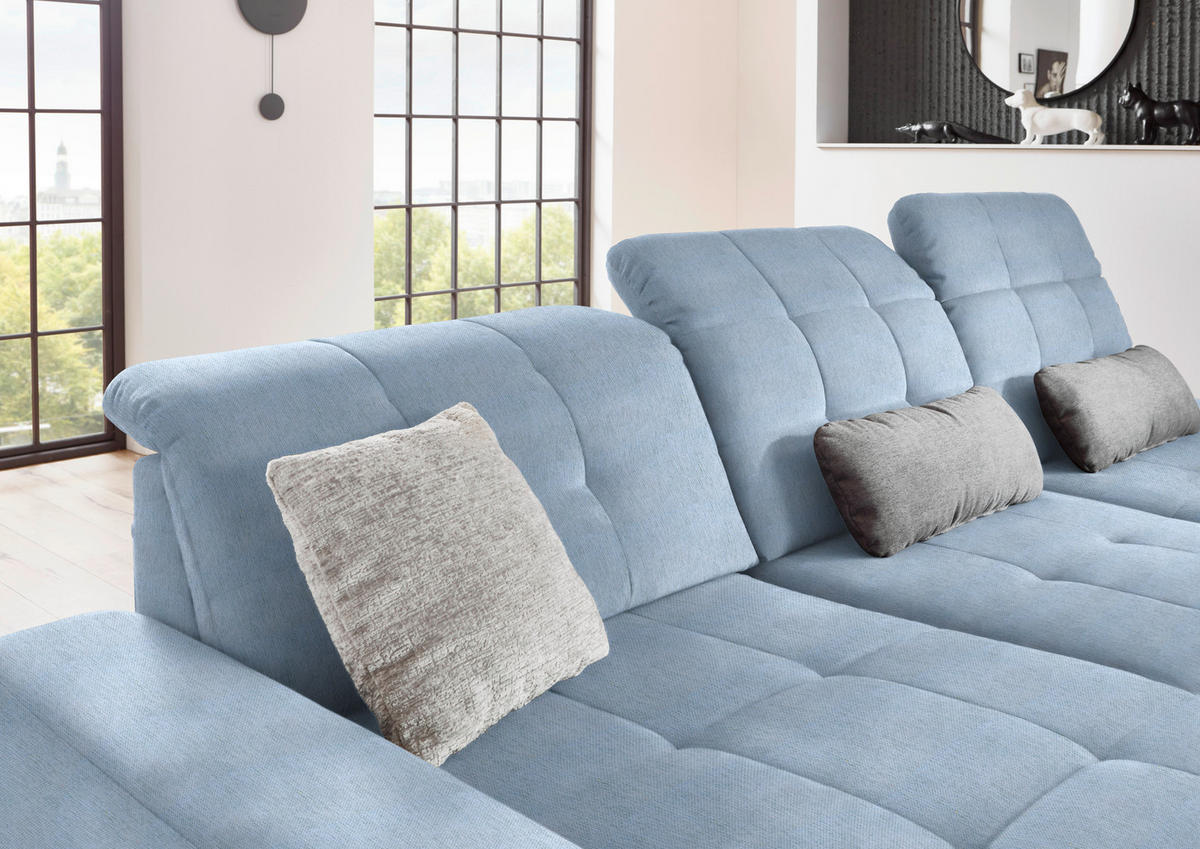 ECKSOFA in Flachgewebe Hellblau  - Schwarz/Hellblau, Design, Textil/Metall (190/309cm) - Beldomo Style