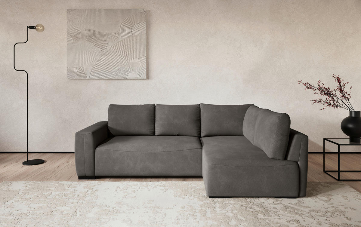 ECKSOFA GIRO in Chenille Grau  252/170 cm  - Schwarz/Grau, Trend, Kunststoff/Textil (252/170cm) - MID.YOU