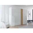 SCHWEBETÜRENSCHRANK  in Weiß, Eichefarben  - Eichefarben/Weiß, Design, Glas/Holzwerkstoff (301/223/68cm) - Novel
