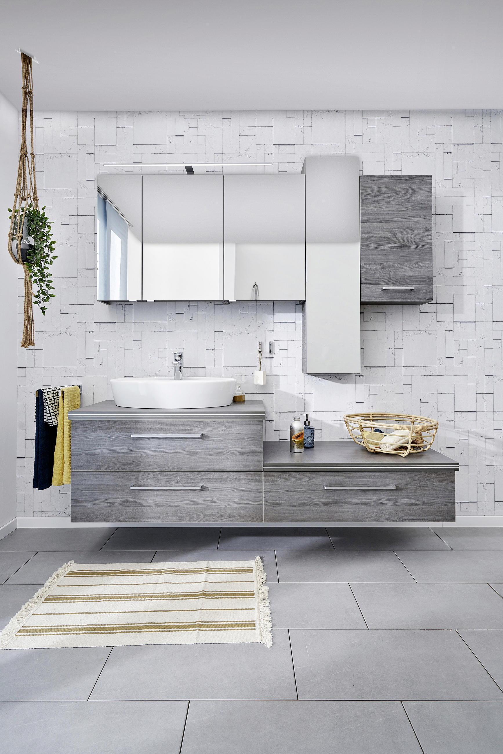BADEZIMMER  in 185 cm  - Weiß/Grau, Design, Glas/Keramik (185cm) - Sadena
