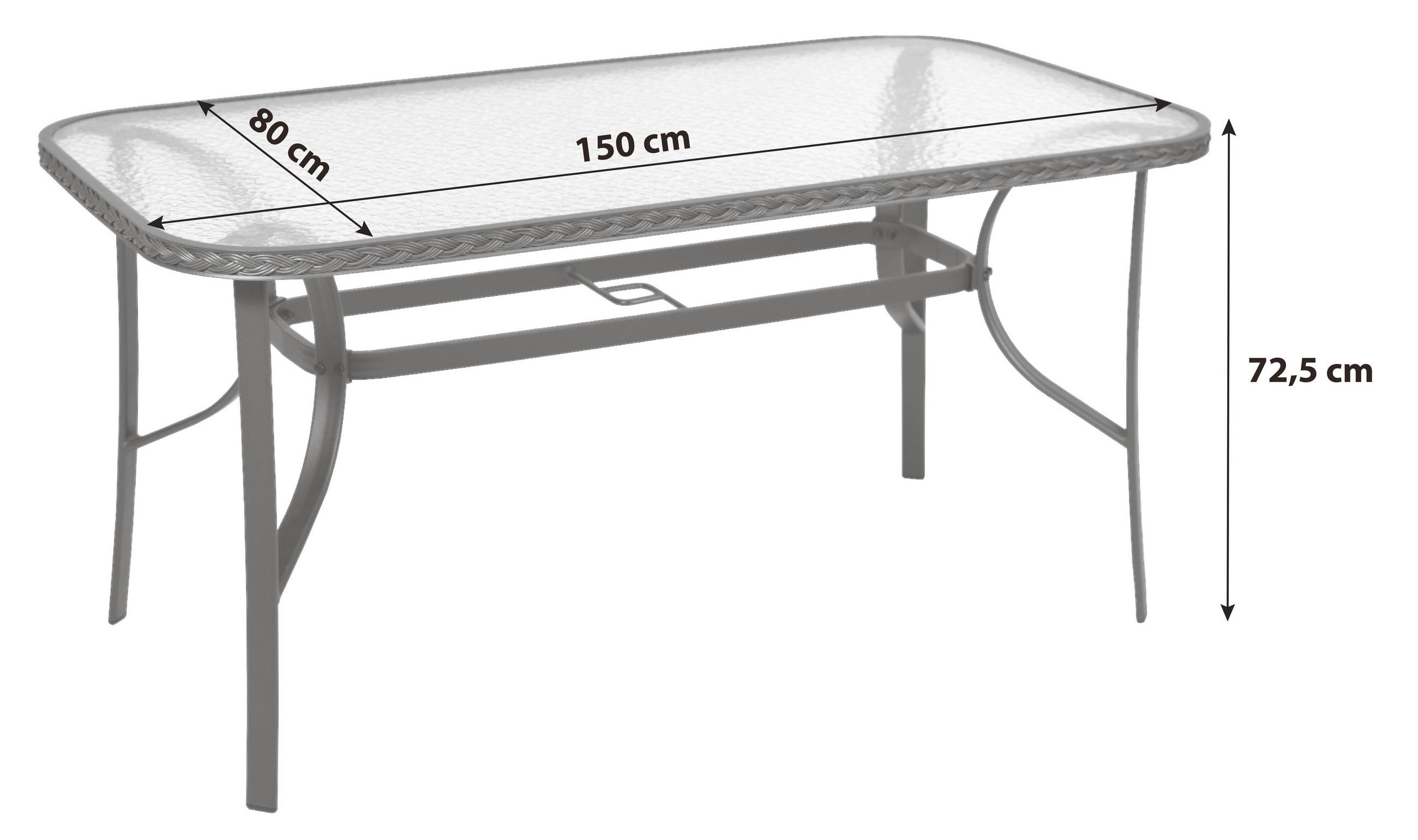 GARTENTISCH 150/80/72,5 cm Metall, Kunststoff rechteckig  - Graphitfarben/Grau, MODERN, Kunststoff/Metall (150/80/72,5cm) - Gardenson