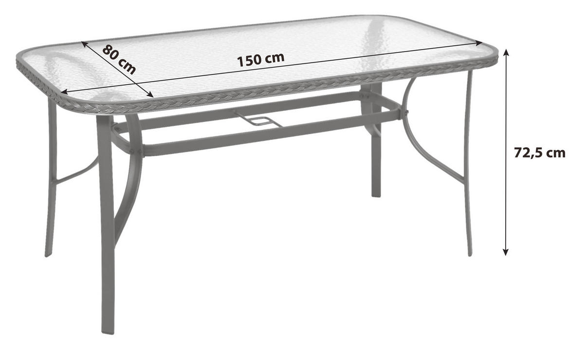 GARTENTISCH Metall, Kunststoff Graphitfarben, Grau rechteckig  - Graphitfarben/Grau, MODERN, Kunststoff/Metall (150/80/72,5cm) - Gardenson