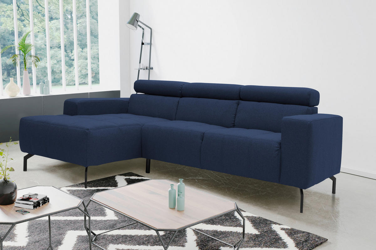 ECKSOFA Dunkelblau Webstoff  - Schwarz/Dunkelblau, Design, Textil/Metall (175/292cm) - MID.YOU