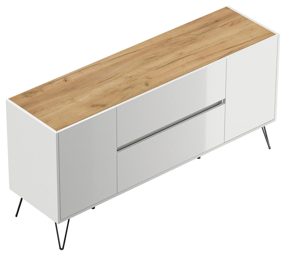 SIDEBOARD Posseik Industrial  in 155/75,8/42 cm  - Weiß Hochglanz/Eichefarben, Design, Holzwerkstoff/Metall (155/75,8/42cm) - P & B