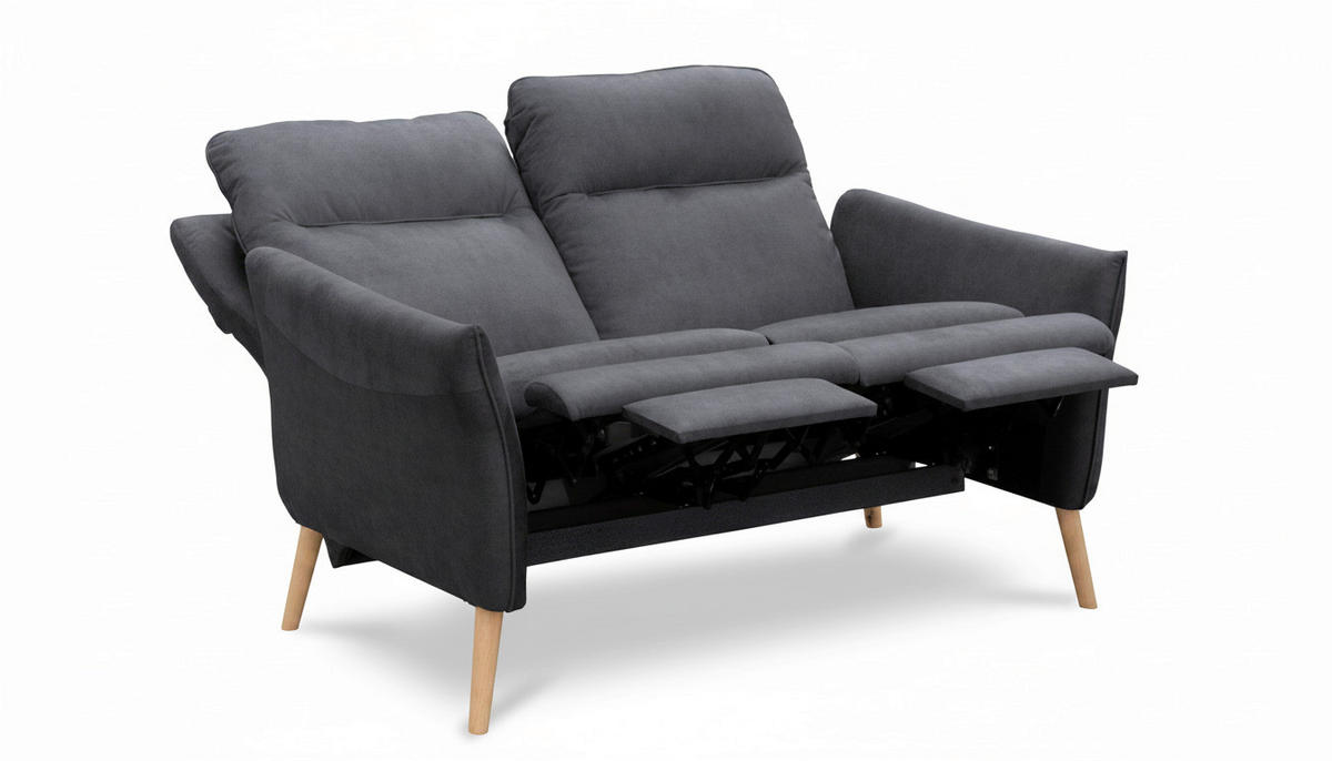 2-SITZER-SOFA Mikrofaser Blau  - Blau/Buchefarben, Design, Holz/Textil (145/110/92cm) - Livetastic