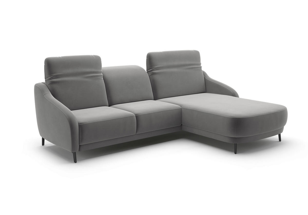 ECKSOFA BLUES V Grau Samt  - Schwarz/Grau, MODERN, Textil/Metall (271/191cm) - Sit & More