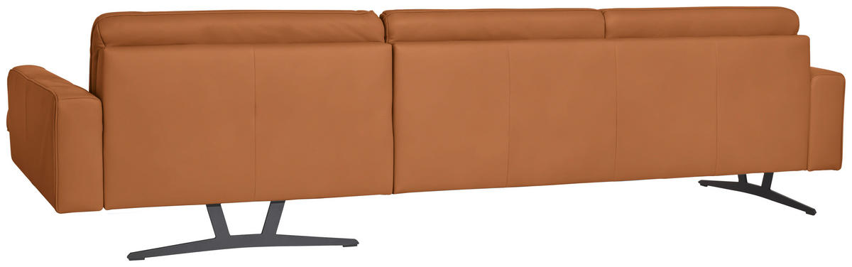 ECKSOFA in Echtleder Cognac  - Cognac/Anthrazit, Konventionell, Leder/Metall (324/179cm) - Johann Jakob