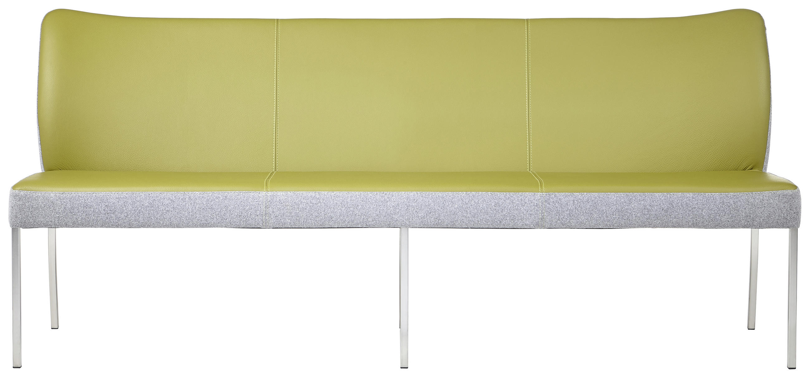 SITZBANK 200/89/65 cm Kombination Echtleder/Stoff Grau, Grün, Edelstahlfarben Metall  - Edelstahlfarben/Grau, Design, Leder/Textil (200/89/65cm) - Bert Plantagie