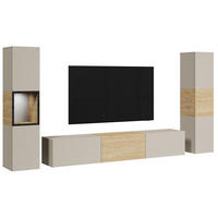 WOHNWAND Berlin 3-teilig  in Eichefarben, Kaschmir  240/130/31 cm LED-Leuchtmittel   - Kaschmir/Eichefarben, Design, Glas/Holzwerkstoff (240/130/31cm) - P & B