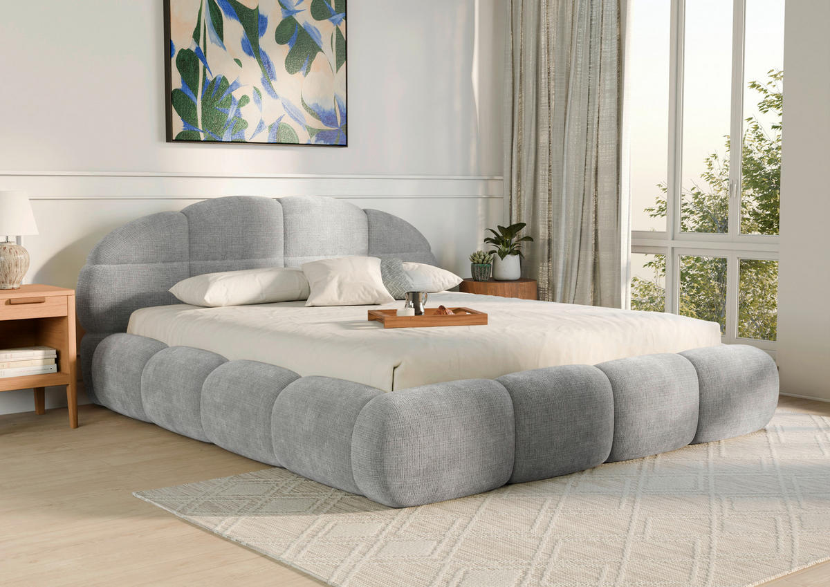 POLSTERBETT 160/200 cm,  in Hellgrau, gepolstertes Kopfteil, Lattenrost, Bettkasten,  - Hellgrau/Schwarz, Design, Holz/Textil (160/200cm) - Chameo