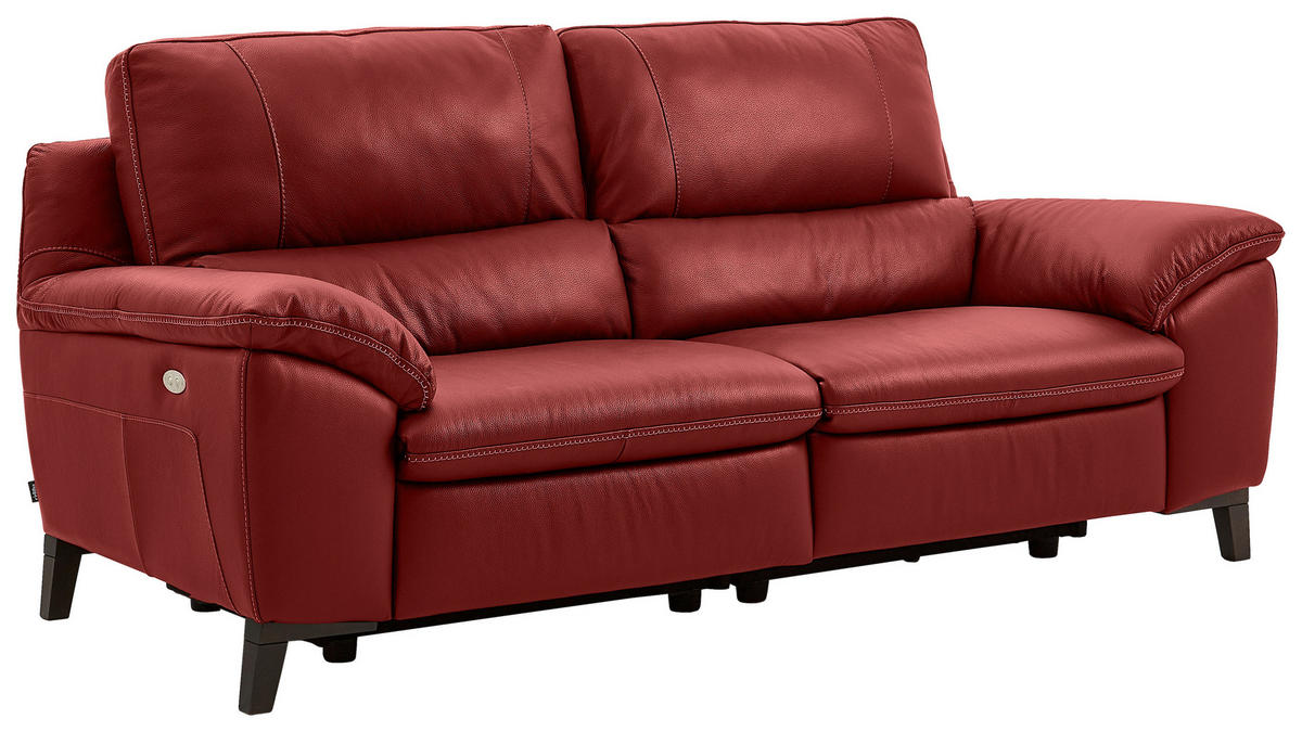 2,5-SITZER mit Relaxfunktion in Kombination Echtleder/Lederlook Rot  - Wengefarben/Rot, Design, Leder/Holz (216/97/95-151cm) - Livetastic