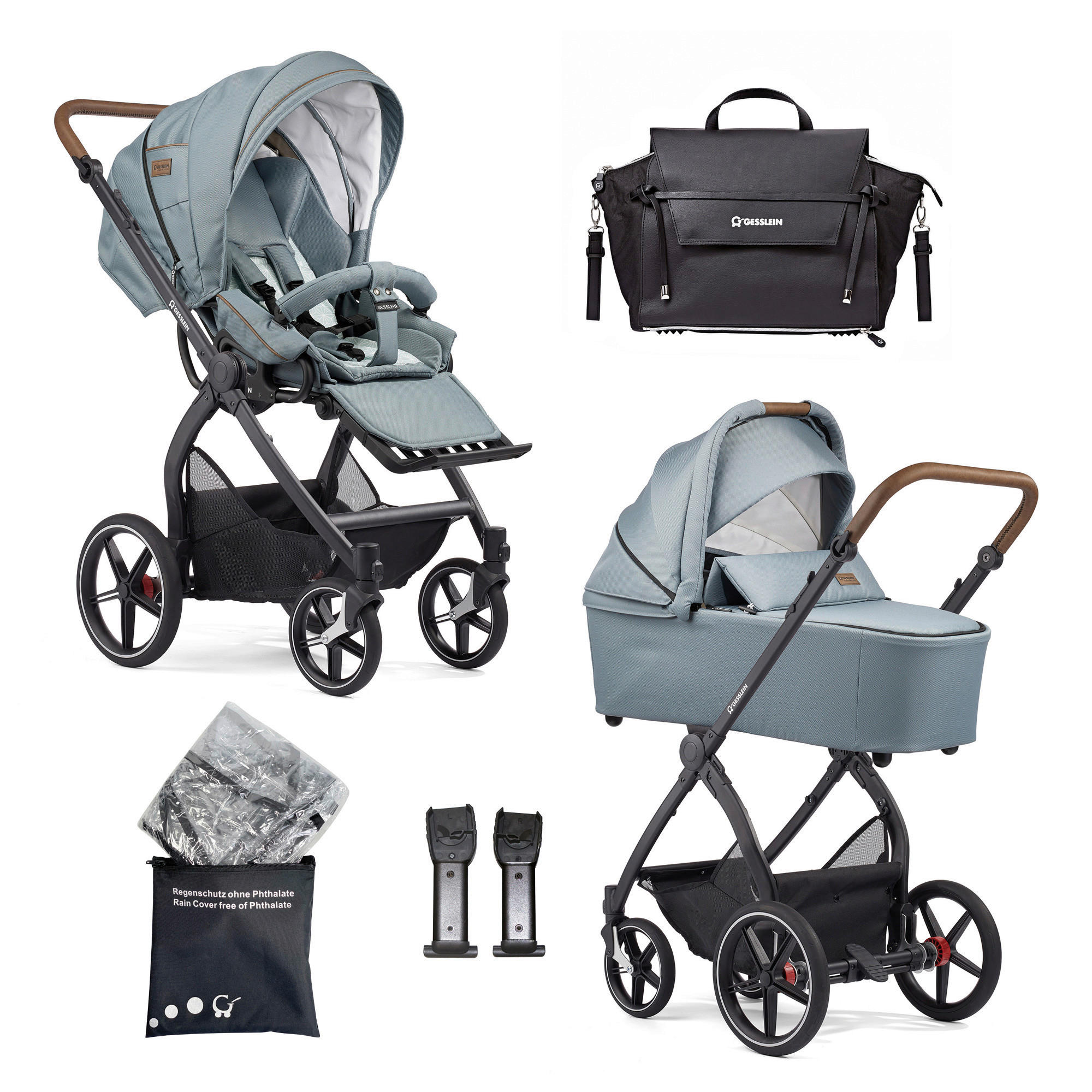 KINDERWAGENSET  FX4 Classic   - Petrol/Schwarz, Basics, Textil/Metall (57/129/100cm) - Gesslein
