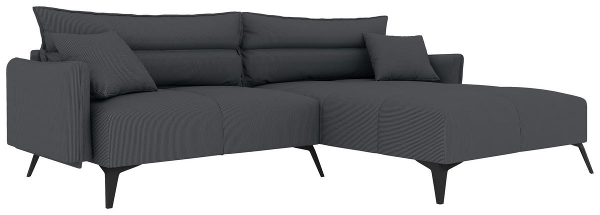 ECKSOFA in Cord Dunkelgrau  253/180 cm  - Dunkelgrau/Schwarz, KONVENTIONELL, Textil/Metall (253/180cm) - Carryhome
