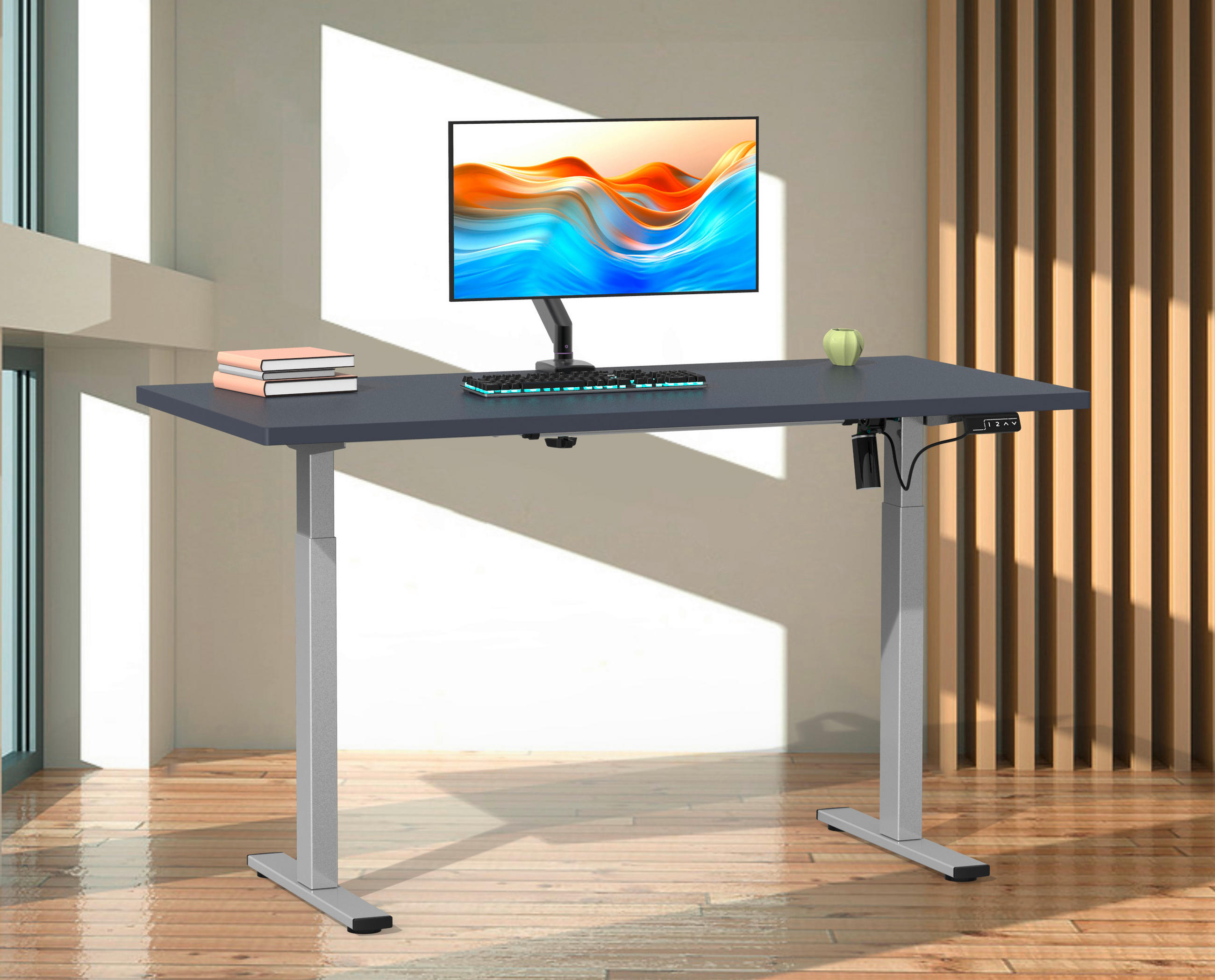 SCHREIBTISCH  in Anthrazit, Silberfarben  - Anthrazit/Silberfarben, Design, Holzwerkstoff/Metall (140/71/80cm) - MID.YOU