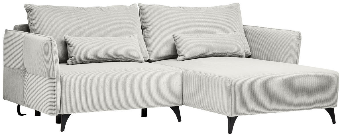 ECKSOFA Creme Cord  - Creme/Schwarz, Design, Textil/Metall (254/175cm) - Stylife