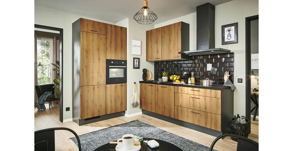 ECKKÜCHE 120/220 cm in Graphitfarben, Schwarz, Eichefarben - Chromfarben/Eichefarben, Design, Holzwerkstoff/Metall (120/220cm) - Xora