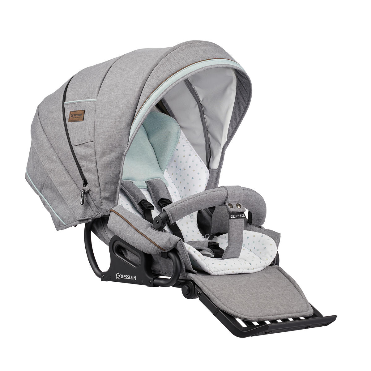 KINDERWAGENSET FX4 Classic  - Hellgrau/Schwarz, Basics, Leder/Textil (57/129/100cm) - Gesslein