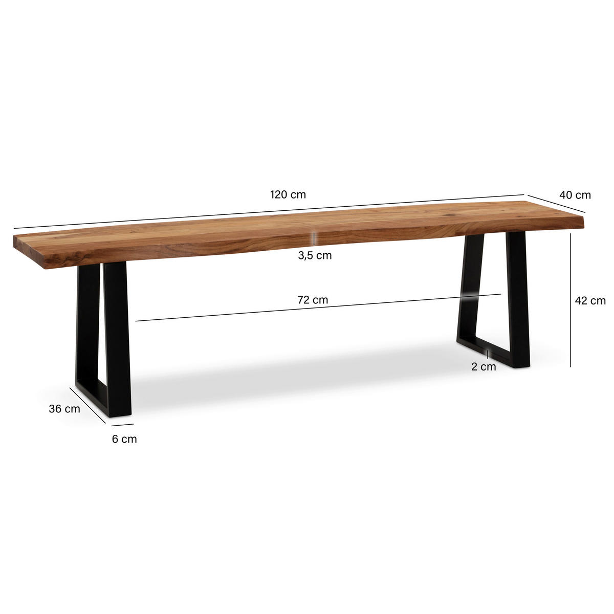 SITZBANK in Holz Akaziefarben  - Schwarz/Akaziefarben, Modern, Holz/Metall (120/45,5/40cm) - MID.YOU