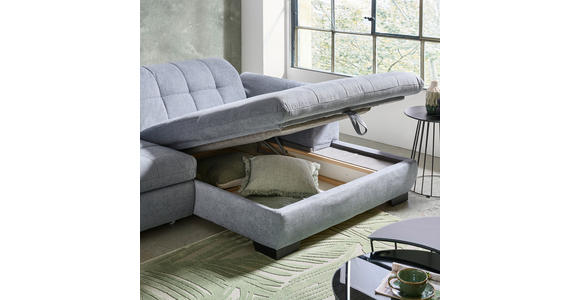 ECKSOFA  in Webstoff Blaugrau Rücken echt, Kopfteilverstellung  265/180 cm  - Blaugrau/Schwarz, Design, Textil/Metall (265/180cm) - Carryhome