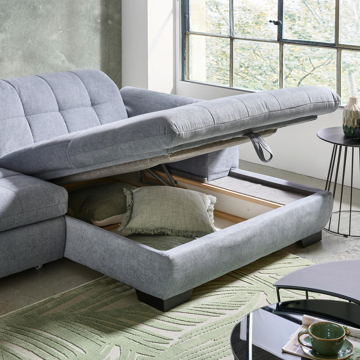 ECKSOFA in Webstoff Blaugrau  - Blaugrau/Schwarz, Design, Textil/Metall (265/180cm) - Carryhome