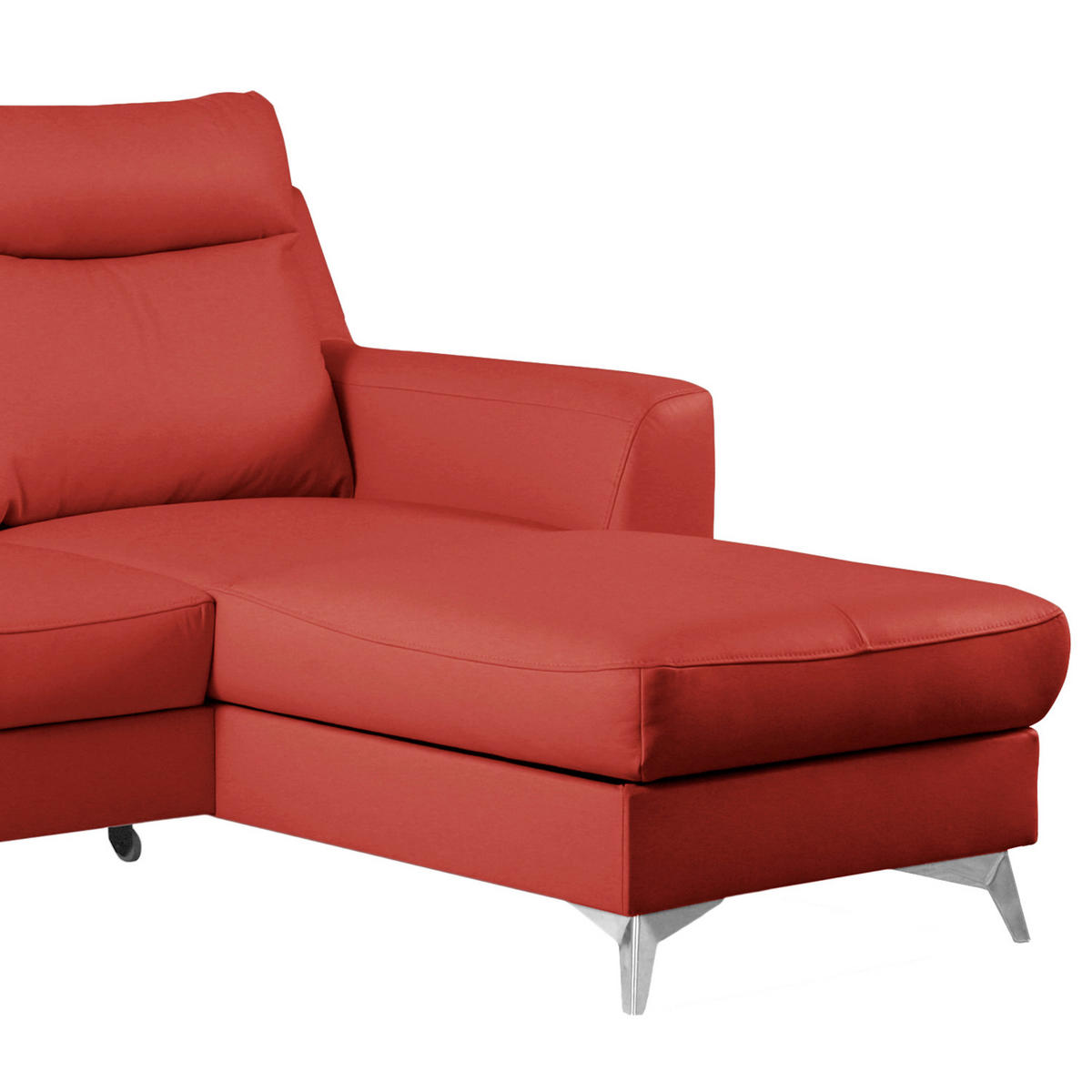 ECKSOFA Lederlook Echtleder Rot  - Chromfarben/Rot, Design, Leder/Textil (236/168cm) - Livetastic