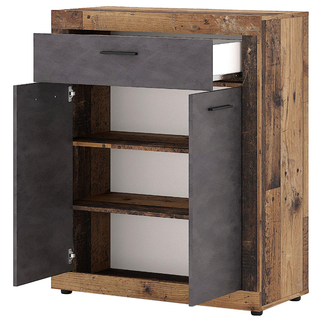 Thumbnail - Mid.you Kommode, Graphit, Alteiche, Kunststoff, Holz, 2 Fächer, 1 Schubladen, 88.9x107.7x40 cm, stehend, Wohnzimmer, Kom...