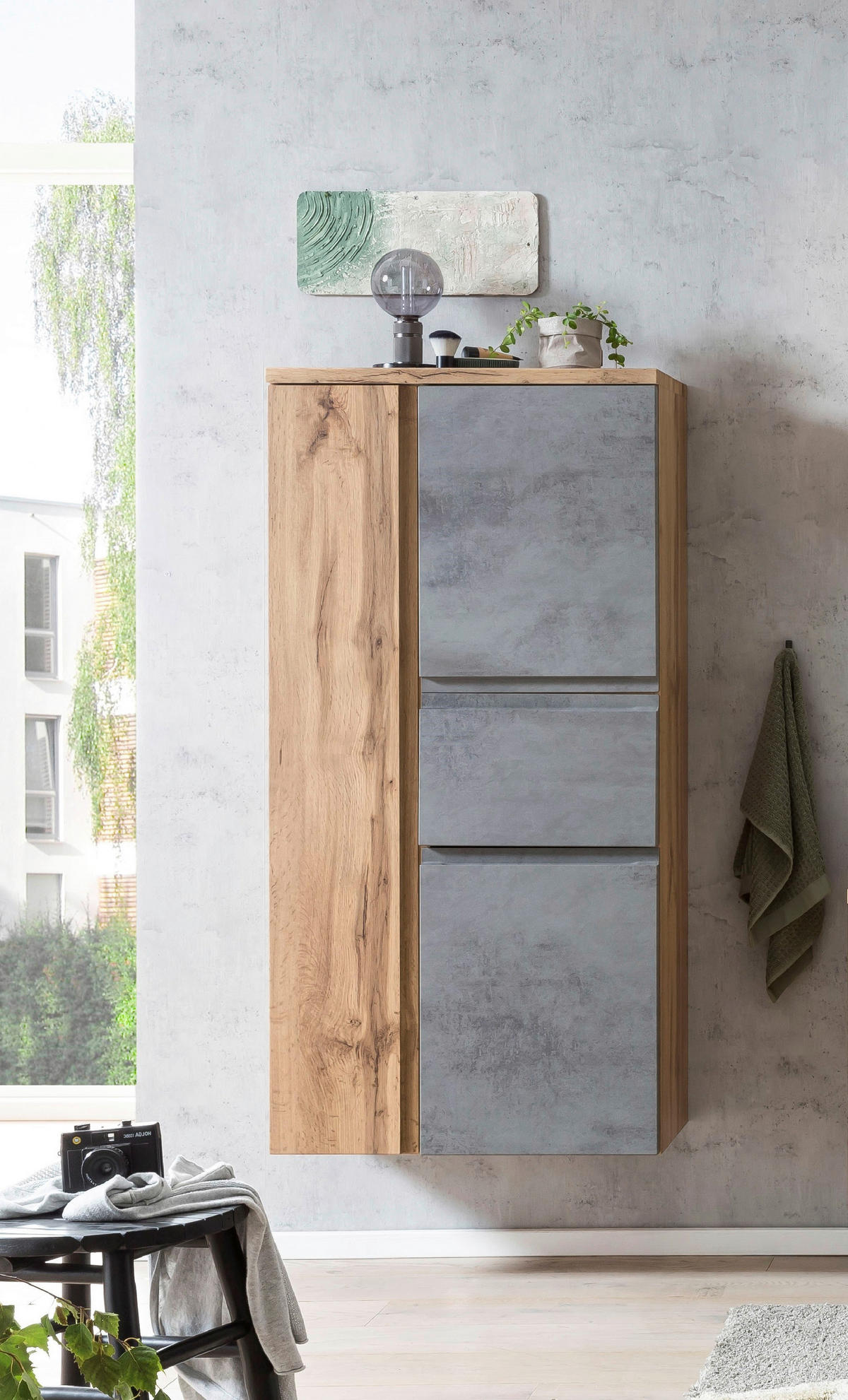 MIDISCHRANK 65/130/35 cm  - Silberfarben/Eiche Wotan, Modern, Holzwerkstoff/Kunststoff (65/130/35cm) - Held