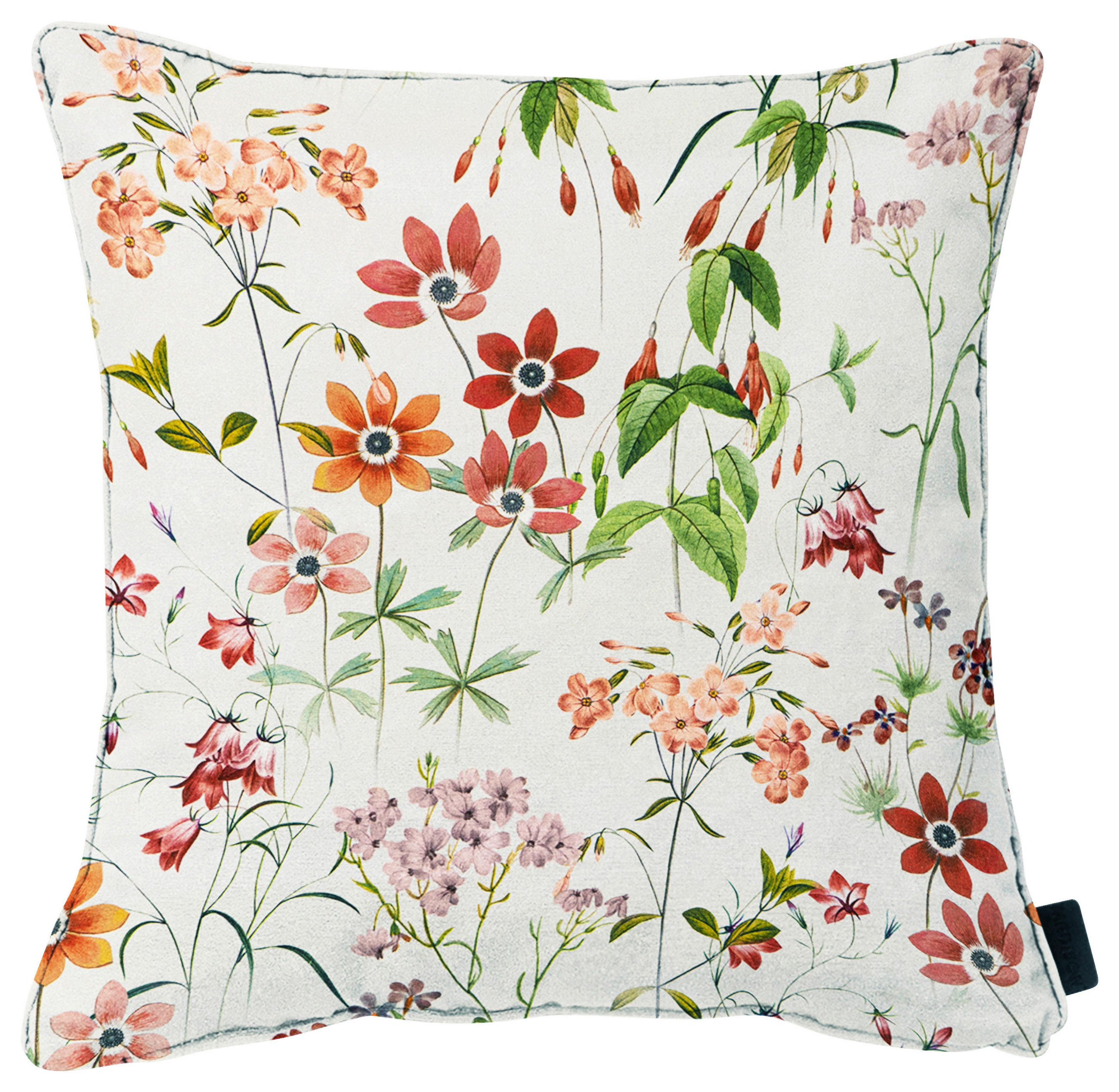 OUTDOOR-KISSEN in Grün, Rot, Weiß Blume 50/50 cm  - Rot/Weiß, Basics, Textil (50/50cm)