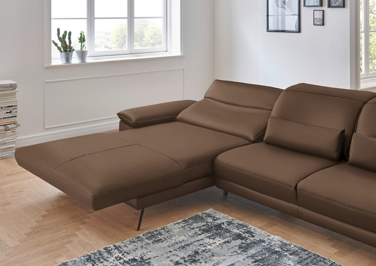 ECKSOFA in Echtleder Braun  - Schwarz/Braun, Design, Leder/Metall (193/328cm) - Dieter Knoll