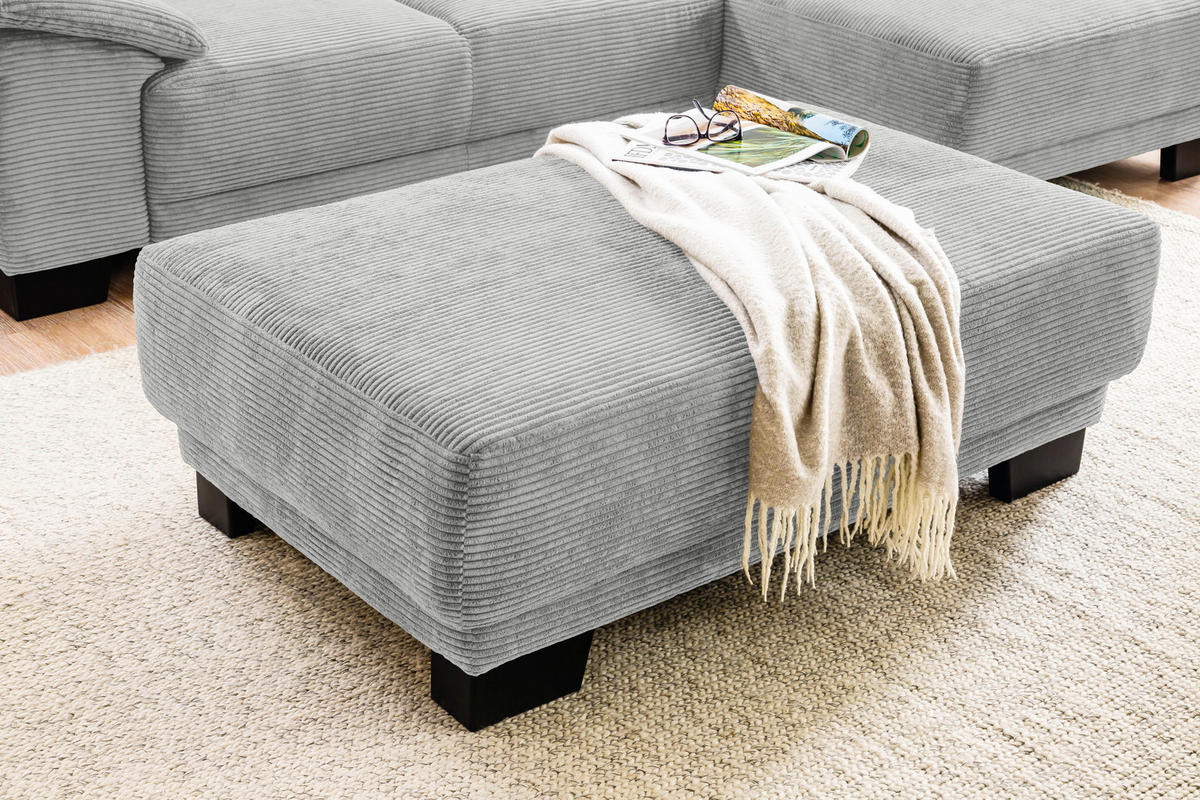 ECKSOFA in Cord Grau  - Schwarz/Grau, Design, Holz/Textil (270/174cm) - Pure Home Lifestyle