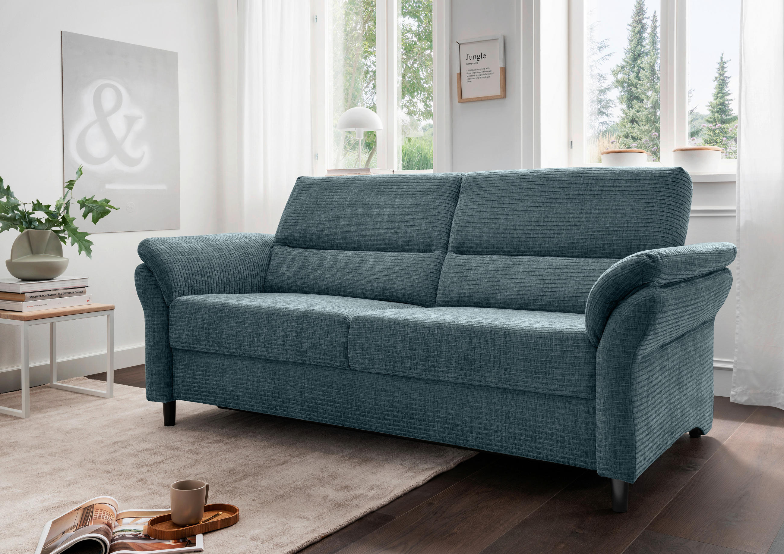 3-SITZER-SOFA Mikrofaser Blau  - Blau/Schwarz, MODERN, Holz/Textil (192/90/89cm) - Livetastic
