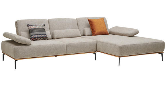 ECKSOFA in Flachgewebe Hellbraun  - Hellbraun/Schwarz, Natur, Holz/Textil (314/176cm) - Valnatura