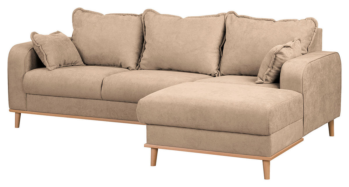 ECKSOFA in Mikrofaser Beige  - Wengefarben/Beige, Design, Holz/Textil (230/150cm) - Livetastic