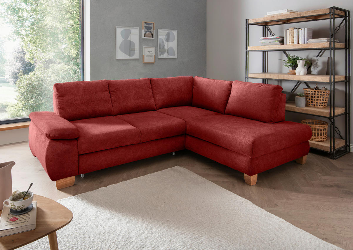 ECKSCHLAFSOFA in Chenille Rot  - Wildeiche/Rot, Modern, Holz/Textil (261/206cm) - Livetastic