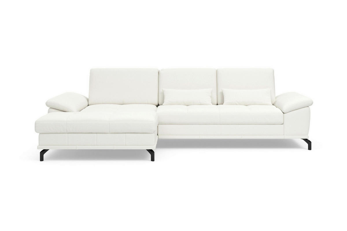 ROHOVÁ SEDAČKA, koža, biela - čierna/biela, Basics, kov/koža (176/301cm) - Sit & More