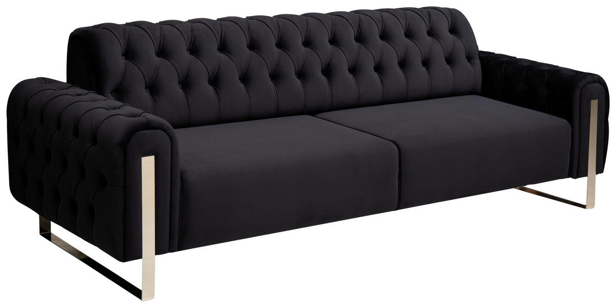 3-SITZER-SOFA  in Velours Schwarz  - Goldfarben/Schwarz, KONVENTIONELL, Textil/Metall (264/90/97cm) - Carryhome