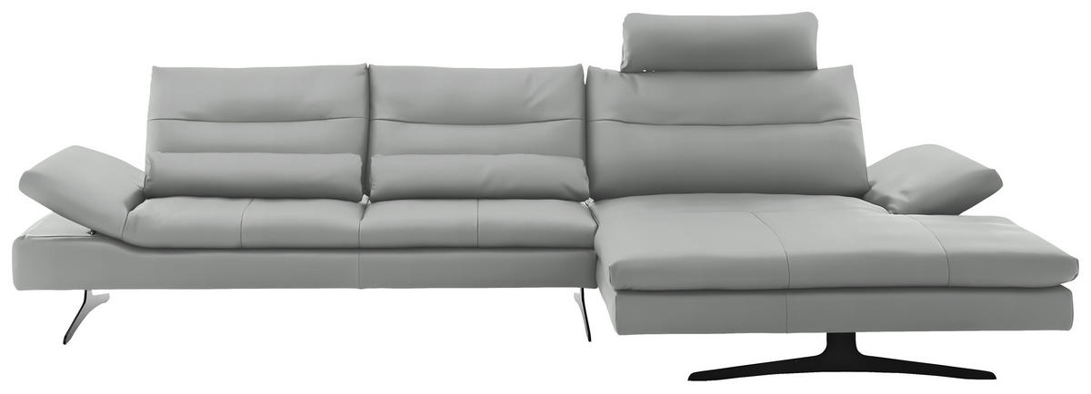 ECKSOFA in Echtleder Grau  - Schwarz/Grau, Modern, Leder/Metall (342/158cm) - Chilliano