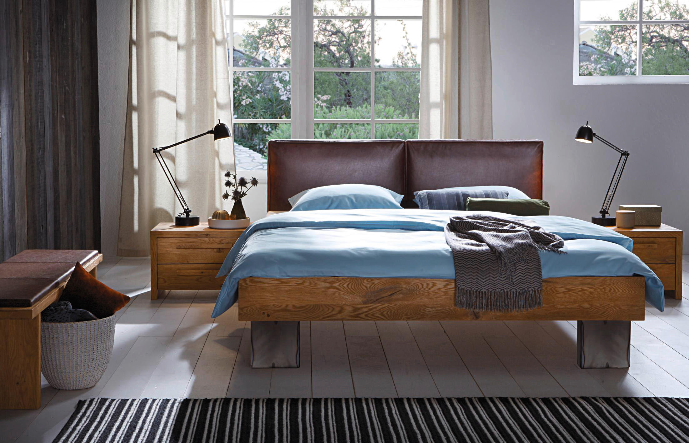 BETT 160/200 cm  in Braun, Eichefarben  - Eichefarben/Braun, Design, Leder/Holz (160/200cm) - Hasena