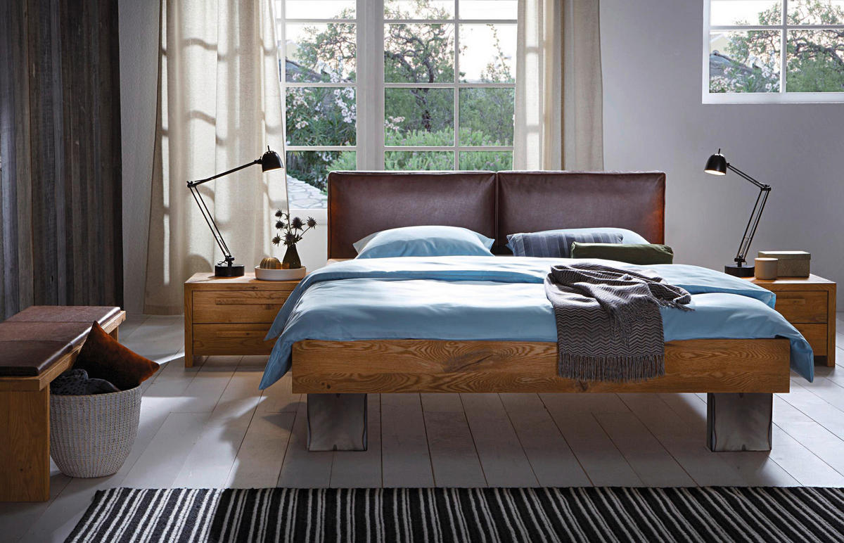 BETT 160/200 cm  in Braun, Eichefarben  - Eichefarben/Braun, Design, Leder/Holz (160/200cm) - Hasena