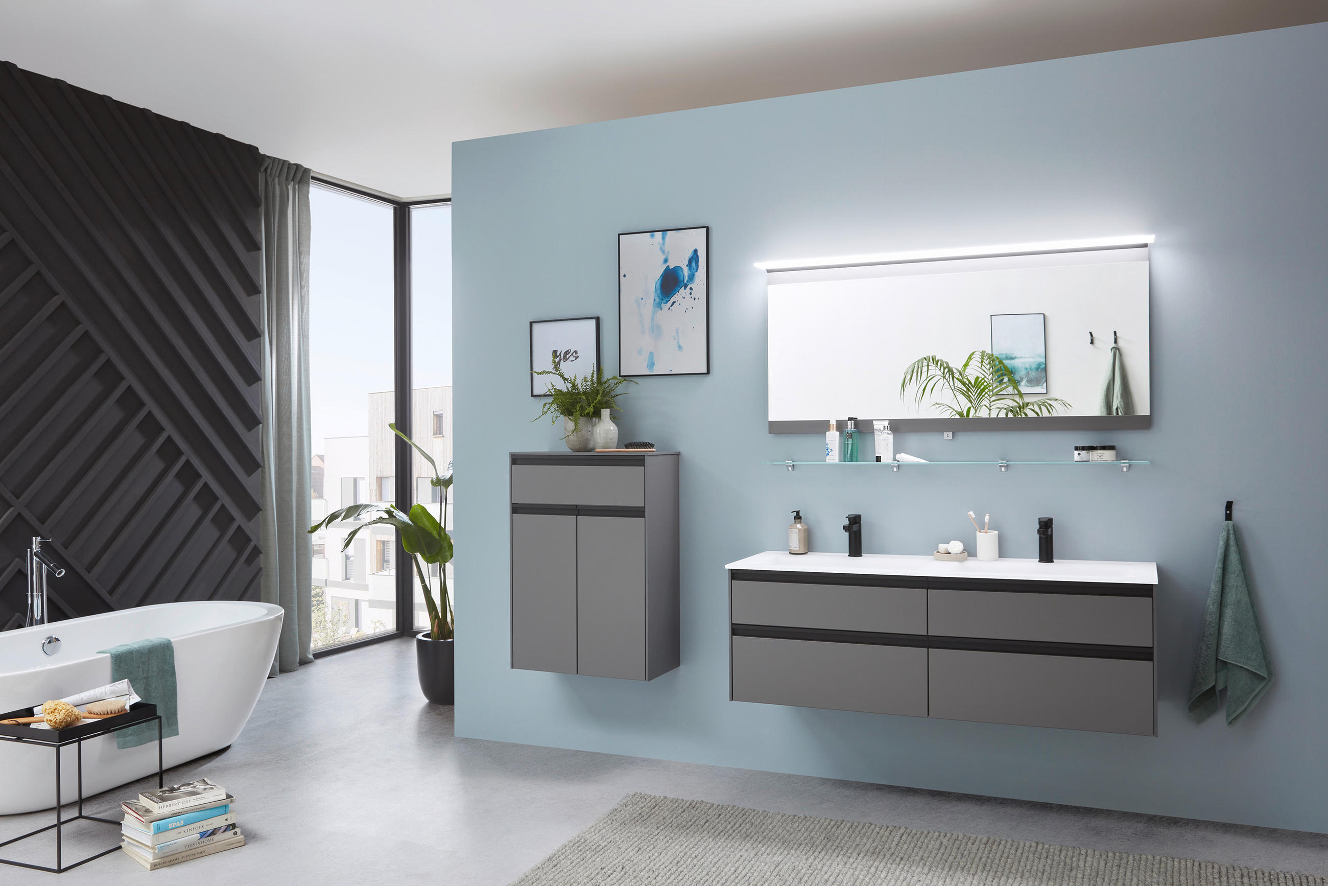 Thumbnail - Novel Badezimmer Nv.072, Grau, Metall, 4 Schublade(n),4 Schublade(n) Schubladen, F, 143.4 cm, Goldenes M, Made in German...