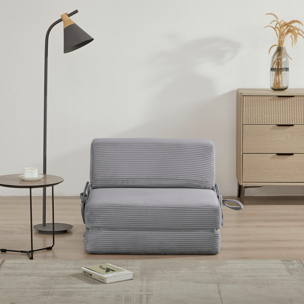 SCHLAFSESSEL Cord Grau  - Hellgrau/Grau, Design, Textil/Metall (75/58/80cm) - Livetastic