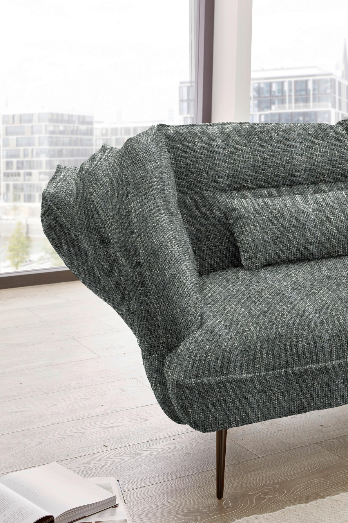 ECKSOFA in Flachgewebe Dunkelgrau  - Dunkelgrau/Schwarz, Design, Textil/Metall (339/153cm) - Moderano
