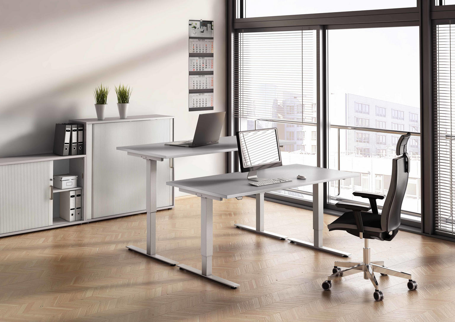 SCHREIBTISCH 180/80/72-119 cm in Grau - Einrichtungsbeispiel