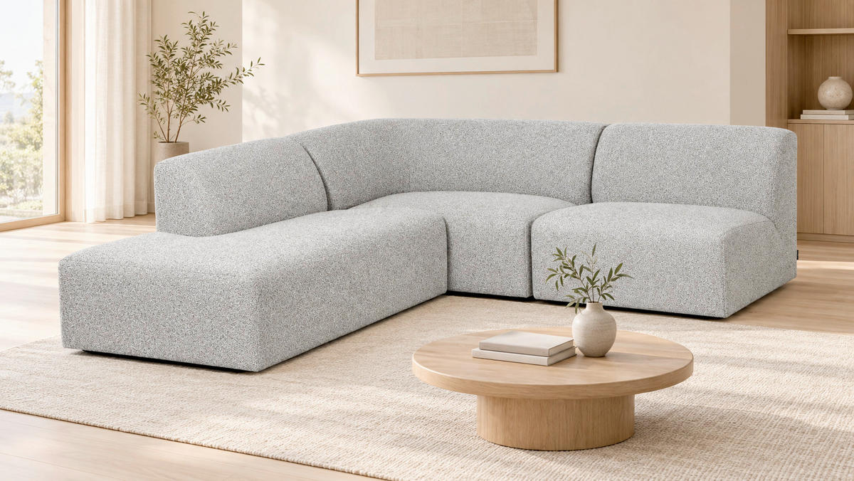 ECKSOFA Hector Hellgrau  - Hellgrau/Schwarz, Design, Textil (214/232cm) - Livetastic