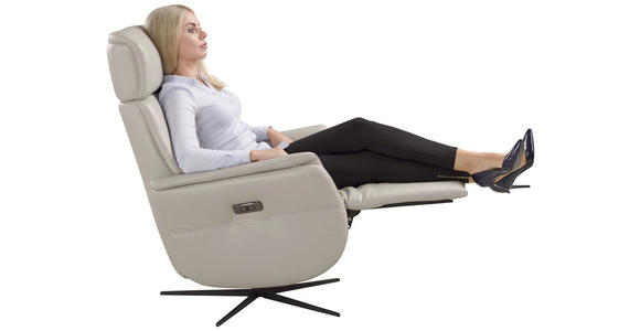 RELAXSESSEL Argo Echtleder Relaxfunktion, Kopfteilverstellung, Rücken echt    - Hellgrau, Design, Leder (71/110/80cm) - Novel