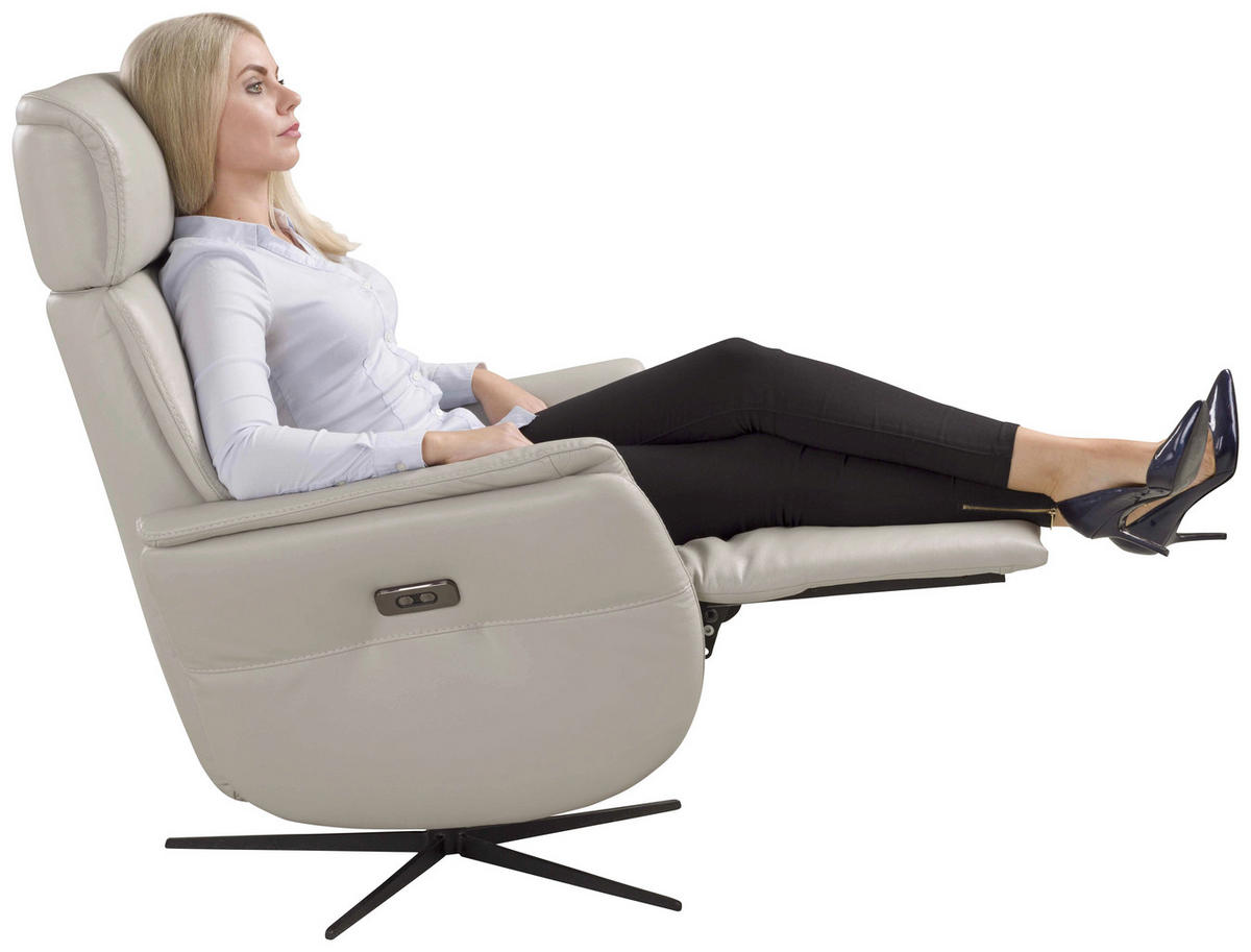 RELAXSESSEL Argo Echtleder Relaxfunktion, Kopfteilverstellung, Rücken echt    - Hellgrau, Design, Leder (71/110/80cm) - Novel