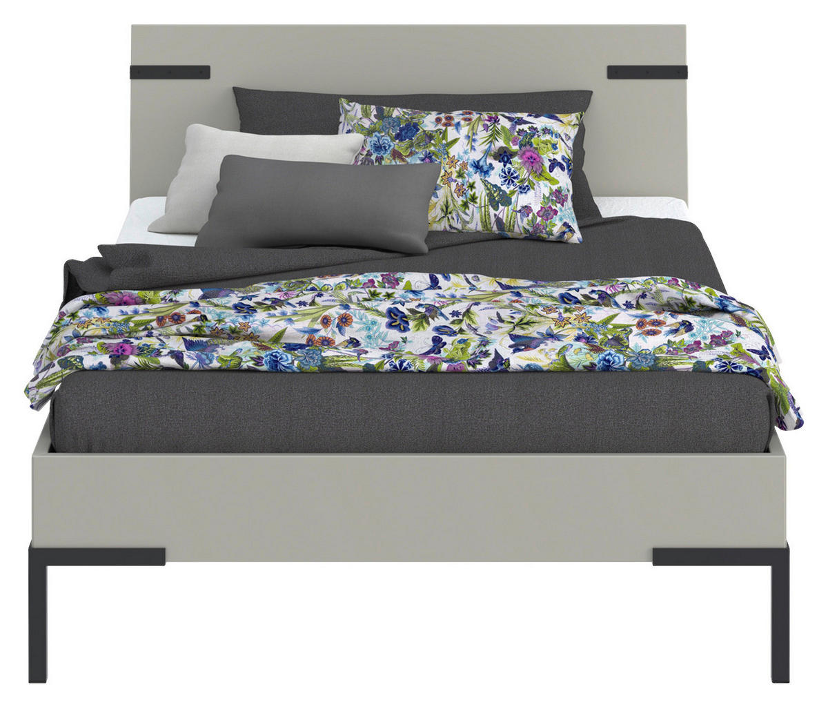 BETT 120/200 cm  in Hellgrau  - Hellgrau/Schwarz, Design, Holzwerkstoff/Metall (120/200cm) - Xora