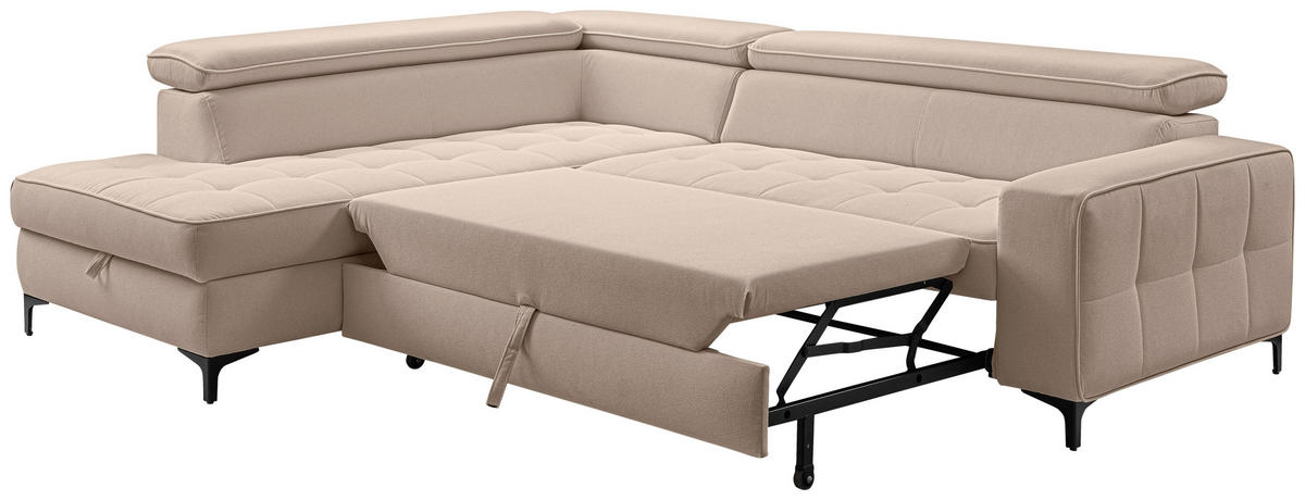 ECKSOFA Taupe Struktur  - Taupe/Schwarz, Design, Textil/Metall (203/251cm) - MID.YOU