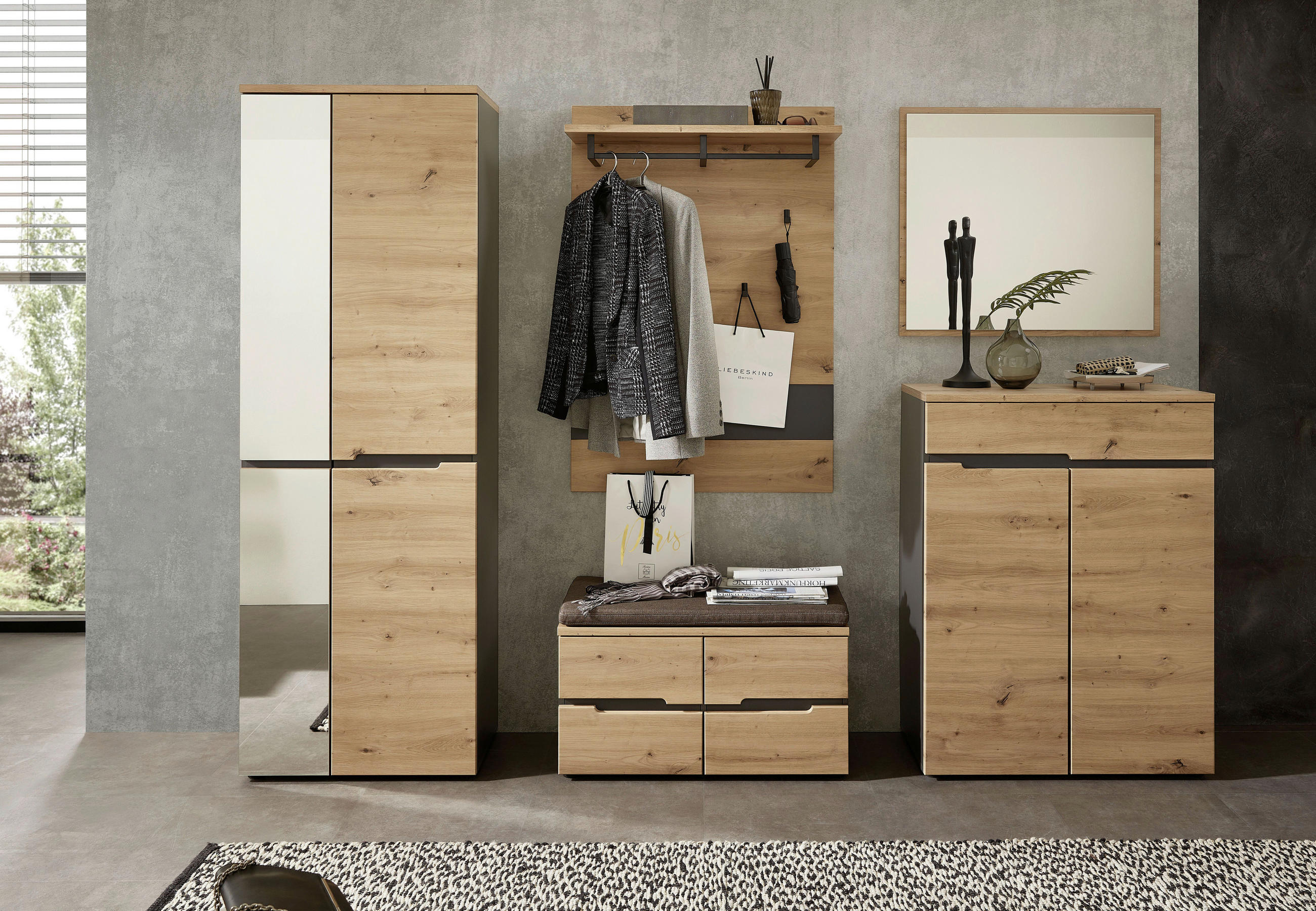 GARDEROBENSCHRANK Graphitfarben, Eichefarben - Eichefarben/Graphitfarben, Design, Glas/Holzwerkstoff (65/192/38cm) - Voleo